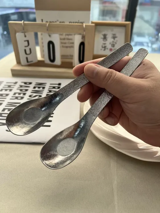 纯钛元宝勺日式创意家用餐勺实心加厚成人吃饭精致甜品儿童汤勺