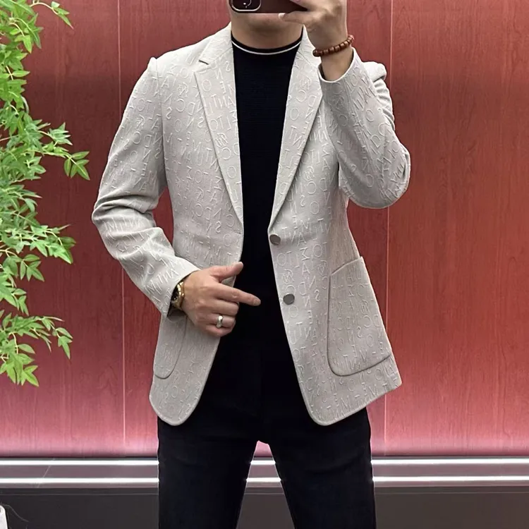 8153【杨会长】男士欧货•简约轻奢立体浮雕提花款休闲西服外套•杰