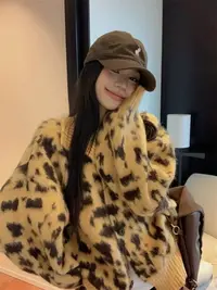 设计感黄色豹纹高领长袖针毛衣开衫女秋季别致百搭宽松显瘦上衣