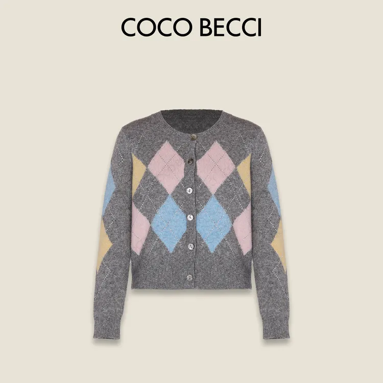 COCO BECCI【格雷系少女】绵羊毛天丝羊驼毛菱格针织衫CFLJD131261