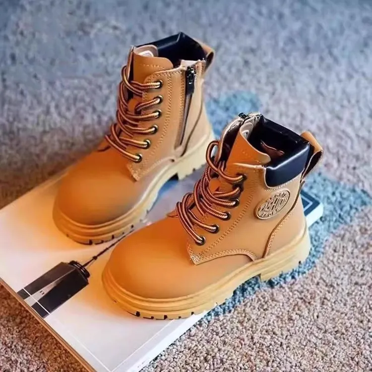 真皮儿童马丁靴2025新款男童靴子女童二棉短靴皮靴秋冬英伦大黄靴