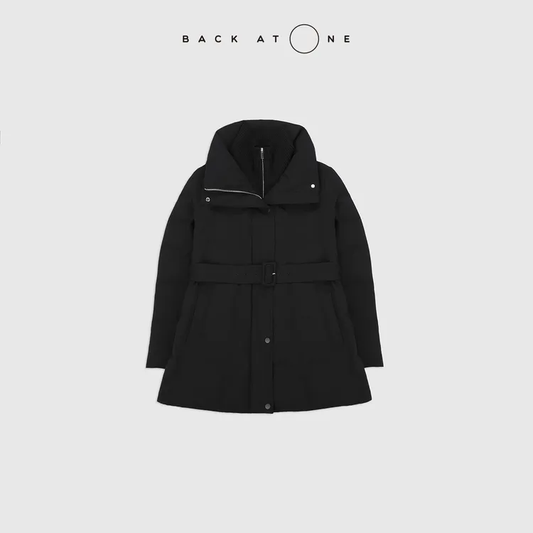BACKATONE“摩登女孩”通勤双层翻领系带收腰鹅绒服 BFF-1ED194B-K