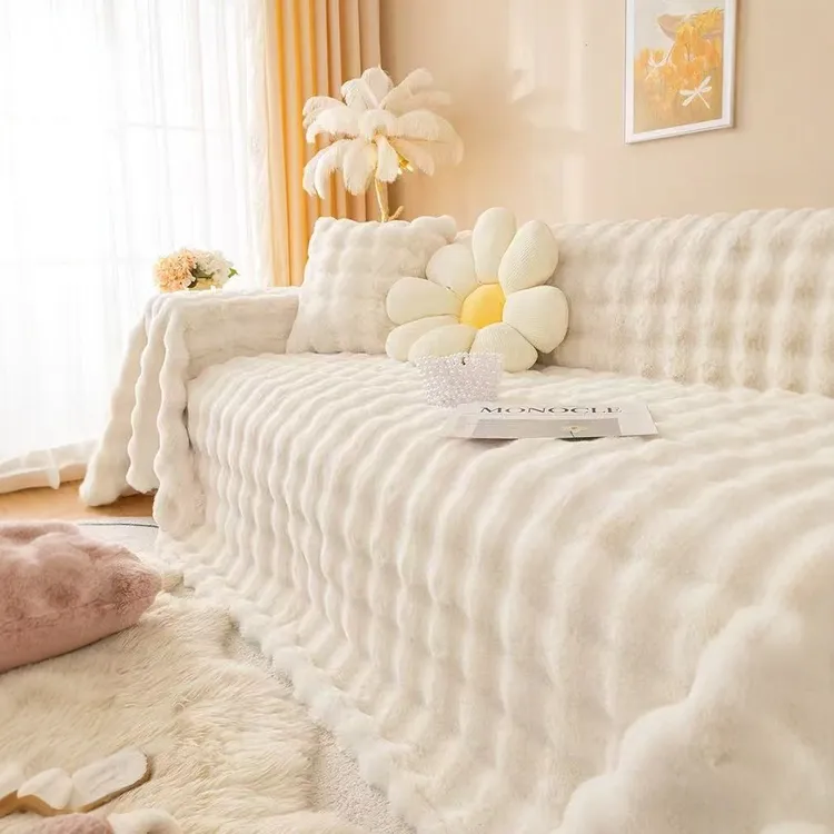 奶油风2025新款兔毛绒网红沙发盖布巾防滑沙发套罩防猫抓坐垫毯子