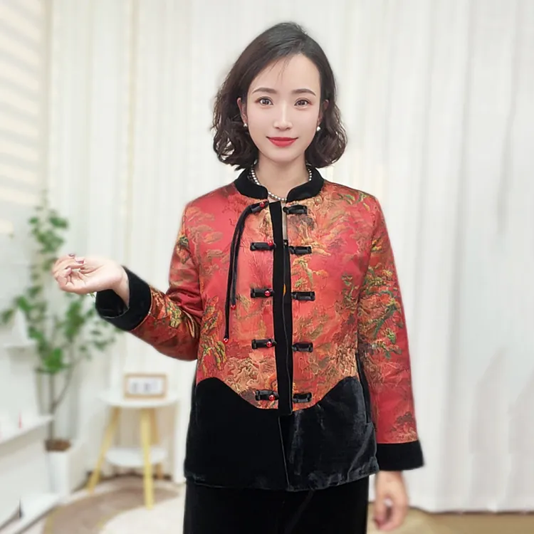 国风冬装新款妈妈装棉服外套短款中老年女装加厚保暖国风盘扣棉袄