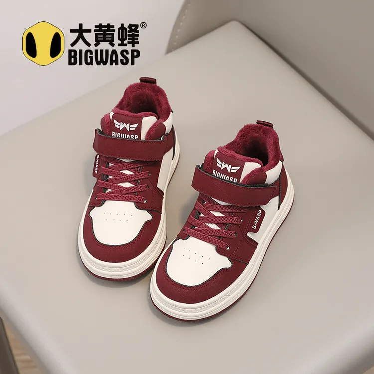 大黄蜂女童红色加绒运动鞋2025冬季本命年儿童二棉鞋加厚保暖冬鞋