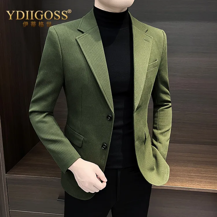 YDIIGOSS休闲西装男士外套春季2025新款高级感痞帅单西修身绿色小
