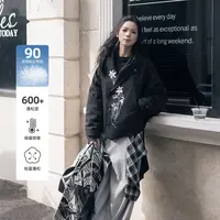 造镜集【墨色百合】秋冬新品羽绒防寒黑国风短外套90白鸭绒长裤简约