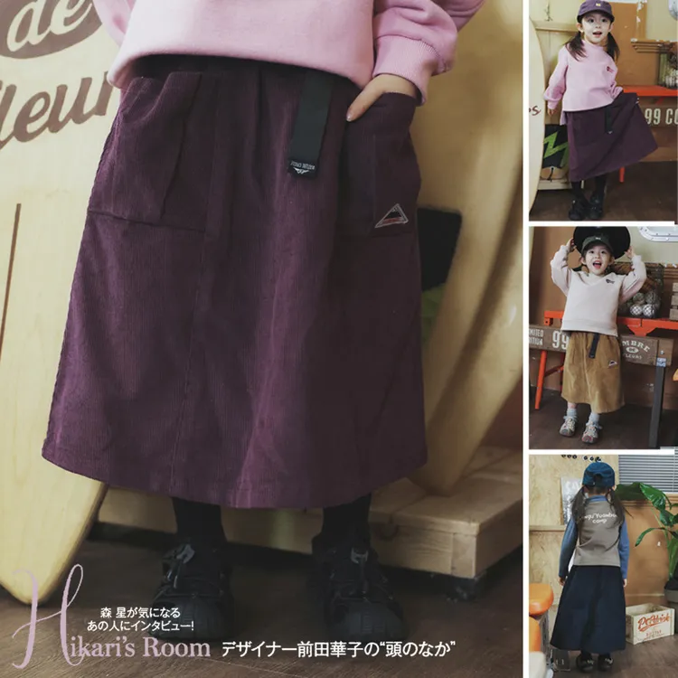 儿童灯芯绒裙子冬新款女童腰带小标工装短裙宽松休闲宝宝裙子