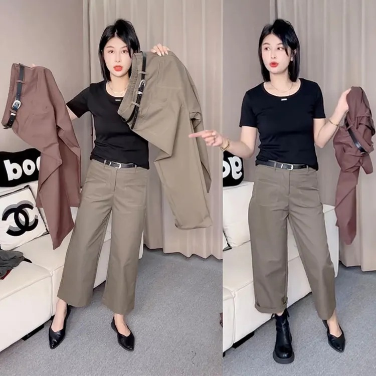 2025小个子早秋新款法棍裤女宽松显瘦窄版阔腿透气百搭高腰西装裤
