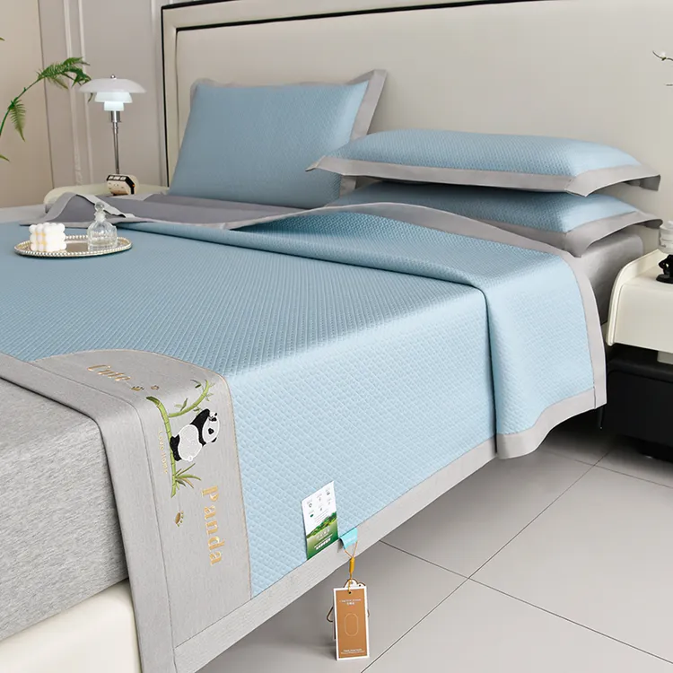 可机洗水洗凉席冰丝席夏天专用母婴儿可用折叠熊猫空调豆豆软席子