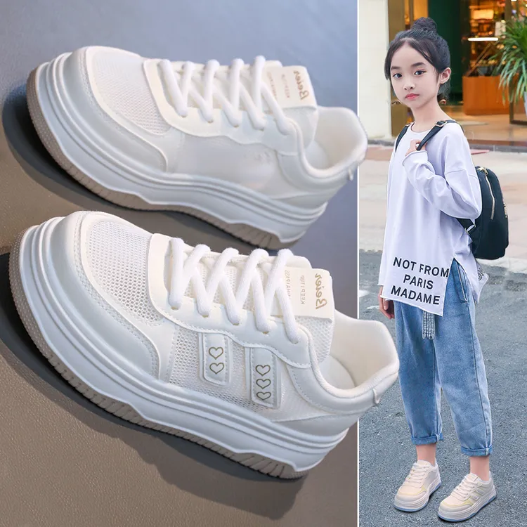 2025新款夏季女童小白鞋子6-12岁网鞋透气软底儿童网面运动鞋板鞋