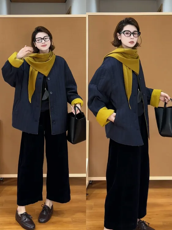 YYOUHAN 2025秋款【卢塞恩蓝调】撞色内里轻薄保暖女棉衣 2509C5895