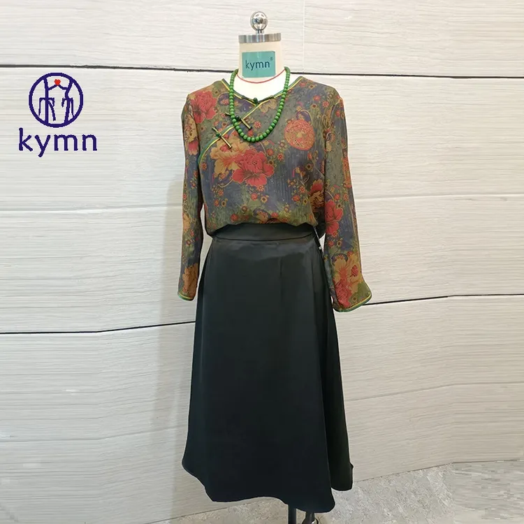 kymn原创设计新中式国风上衣真丝香云纱重磅改良复古长袖女上衣