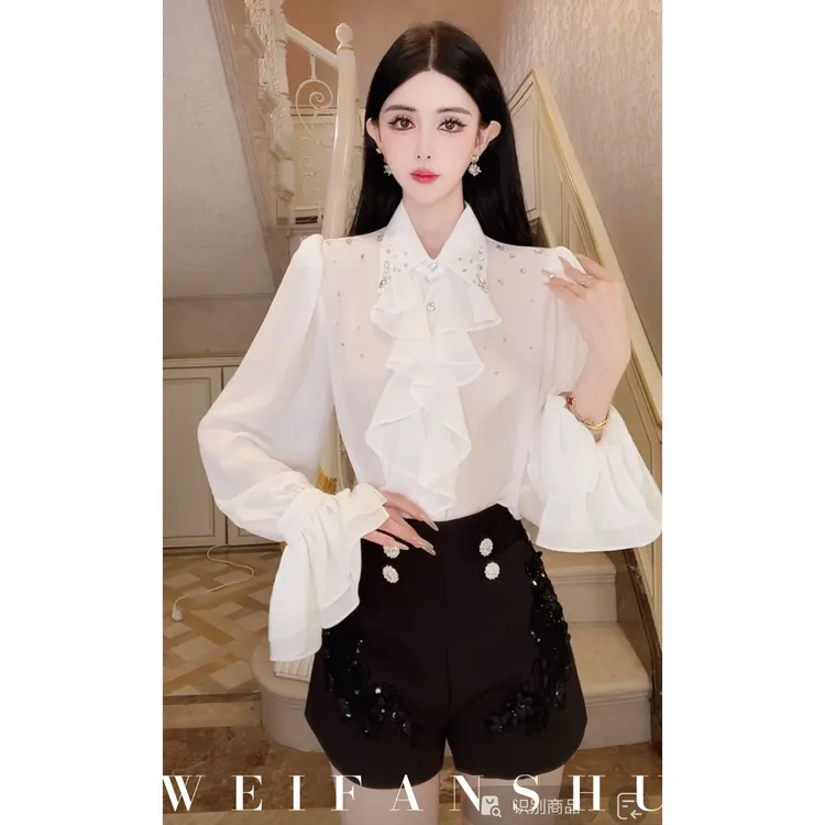 WEIFANSHU/魏凡舒【白富美】秋季新款法式设计感简约名媛显瘦衬衫