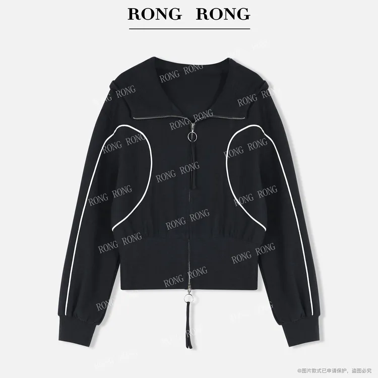 溶溶【松弛蓝调】RONGRONG 双头拉链简约休闲风收腰连帽卫衣TY007
