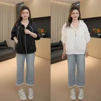 【胖佳佳】现货~四时有序 蕾丝拼接连帽外套秋季气质显瘦H625T12133