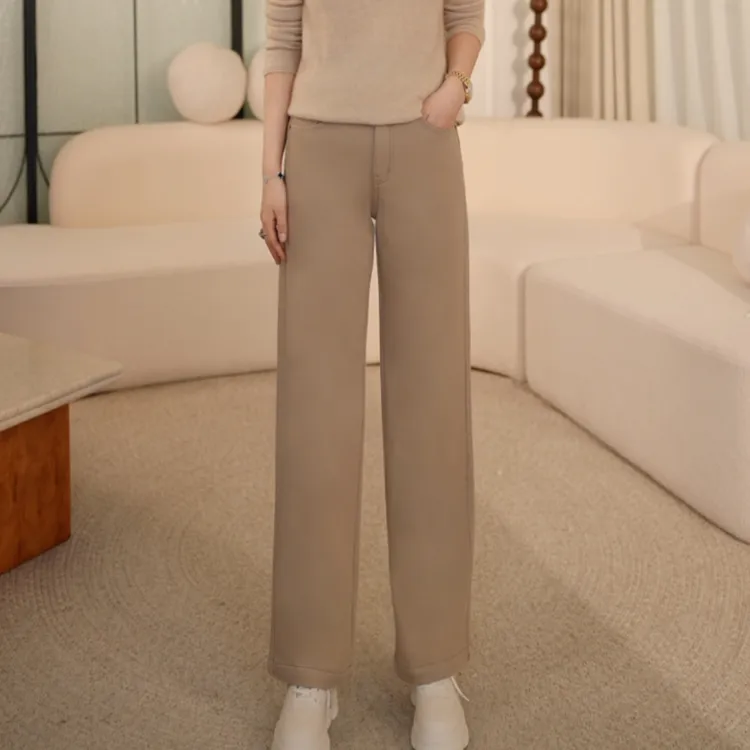 枫竺阿楠anan中高腰窄版遮胯加绒直筒牛仔裤女冬季百搭简约长裤