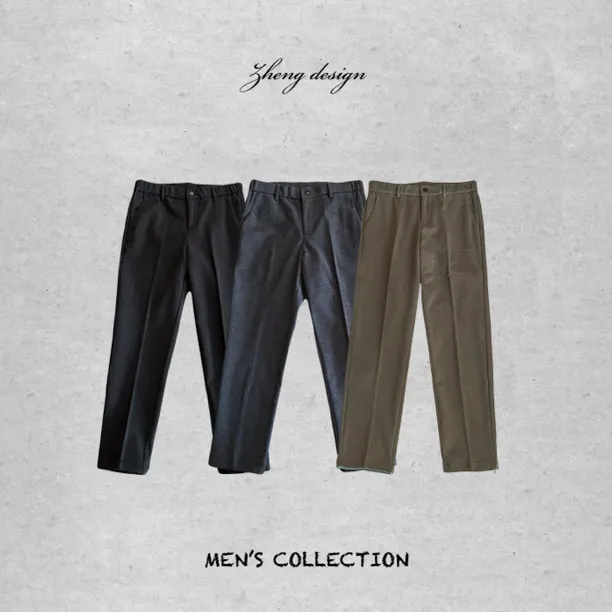 冬季毛呢加厚加绒小直筒修身休闲西裤