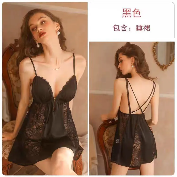 女士大码性感美背吊带睡裙带胸垫冰丝薄款春秋夏季睡衣