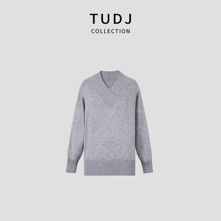 【容容专属】高级感交叉V领针织打底衫女款秋冬醋酸羊毛落肩-35916