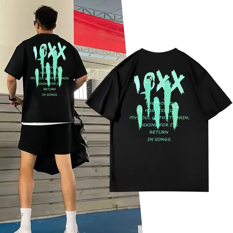 美式篮球T恤宽松大码潮牌短袖圆领纯棉落肩百搭跑步字母运动体恤