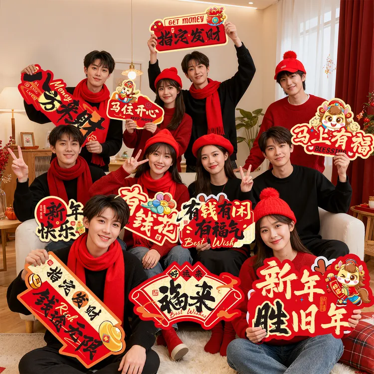 新年春节拍照道具kt板手举牌2026马年过年公司年会团建布置装饰品