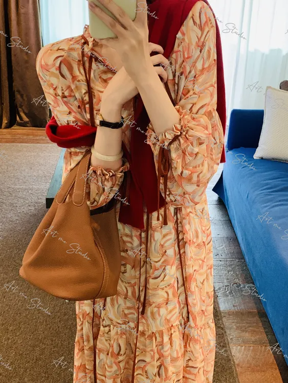 浪漫系超显白慵懒肤色油画风度假出片仙女微肉友好连衣裙w1223w1