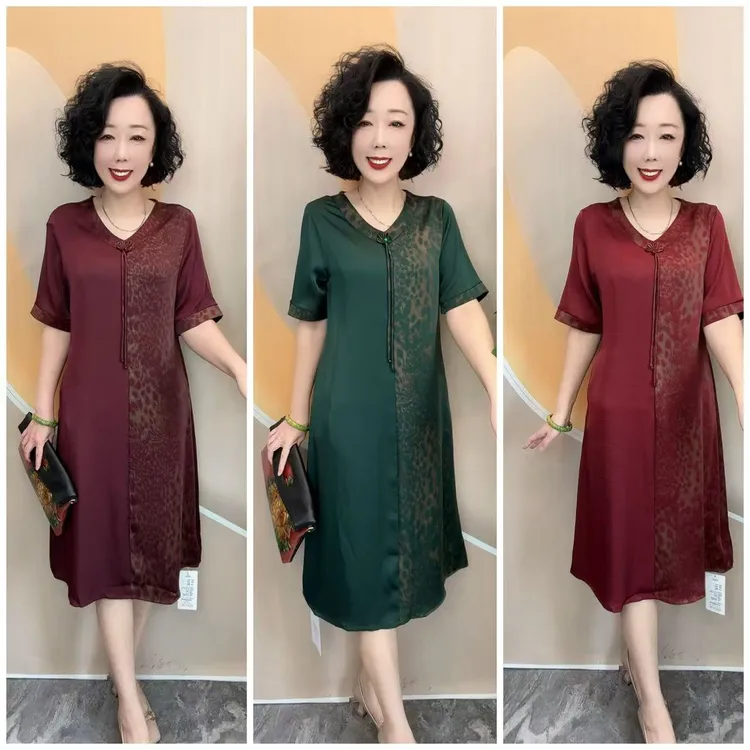 988夏新品拼接款时尚妈妈减龄宽松大码套头大码连衣裙，裙长107