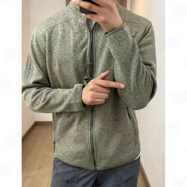 灰绿色抓绒衣外套男款秋季cleanfit户外运动夹克美式复古开衫卫衣