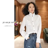 JIUER欧式宫廷风纯色中高领长袖衬衫 气质时尚百搭休闲3164