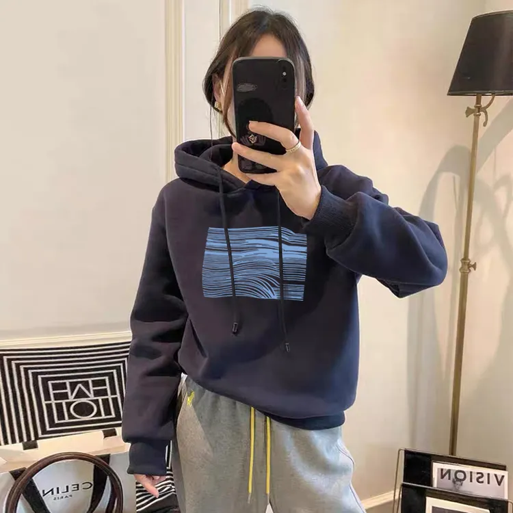 设计感小众秋冬新款2025加绒加厚套头连帽卫衣女短款宽松韩版外套