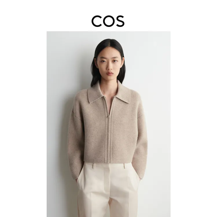 COS女装 标准版型短款翻领拉链夹克米色2026春季新品1321328002