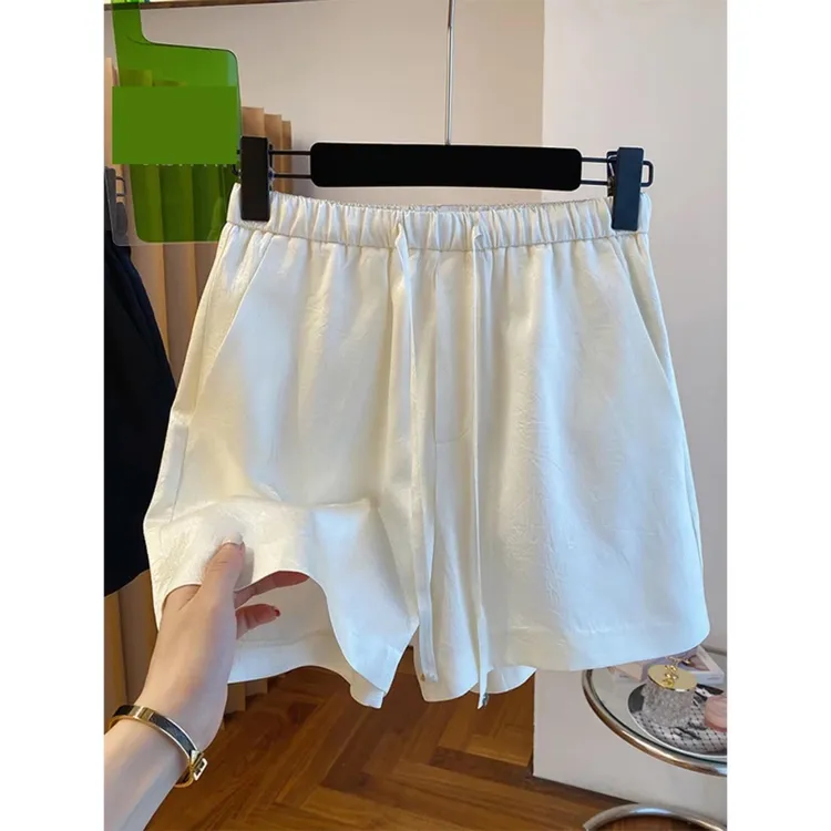 白色醋酸阔腿短裤休闲宽松女夏季新款大码胖mm高腰显瘦休闲五分裤
