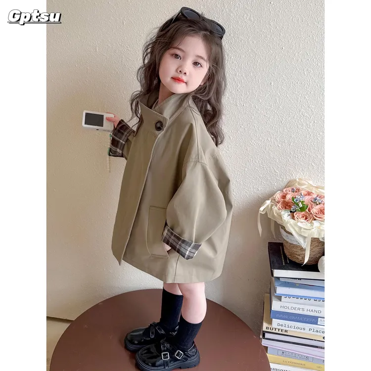GPTSu女童外套秋季款儿童风衣春秋韩版女宝宝洋气时髦秋装中长款