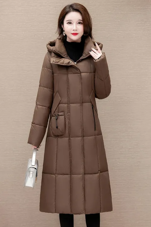 常规长款宽松女褶皱保暖棉服棉衣中年修身冬季