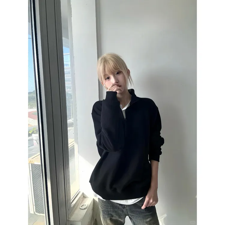 YWBY秋冬新款潮牌宽松慵懒风立领卫衣韩版休闲百搭显瘦情侣上衣 