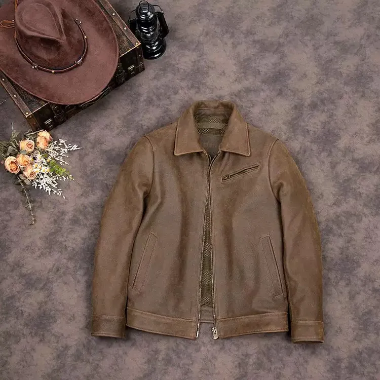 1930皮夹克头层牛皮纯皮皮衣男1.4mm磨砂龟裂纹无涂真皮外套春秋