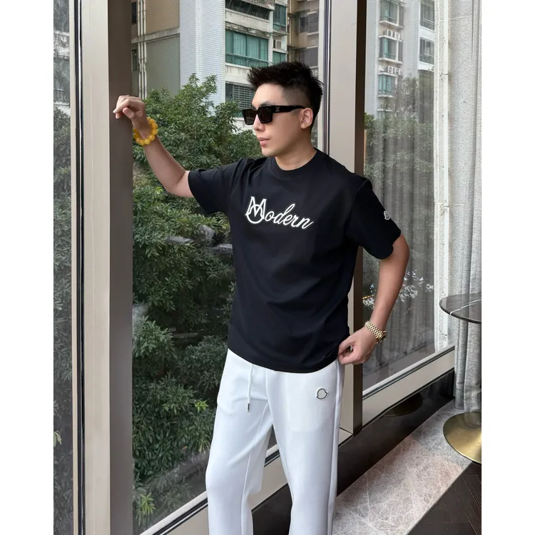 【摩登兄弟】李查德痞帅男装秋液氨棉简约上衣男士绣标百搭短袖T恤