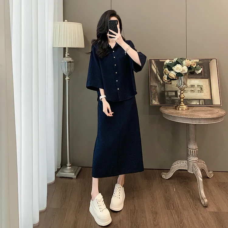 时尚套装女2025早秋新款时髦洋气遮肉显瘦七分袖上衣半身裙两件套