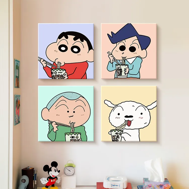 蜡笔小新餐厅装饰画儿童房卧室床头摆画卡通多巴胺客厅组合无框画