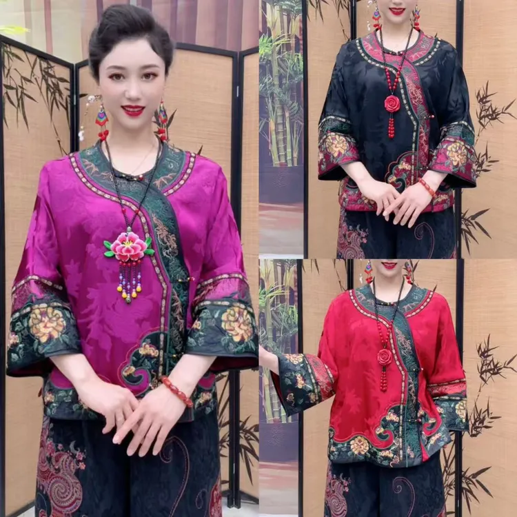5870国风民族风秋冬加厚缎面提花刺绣格格服