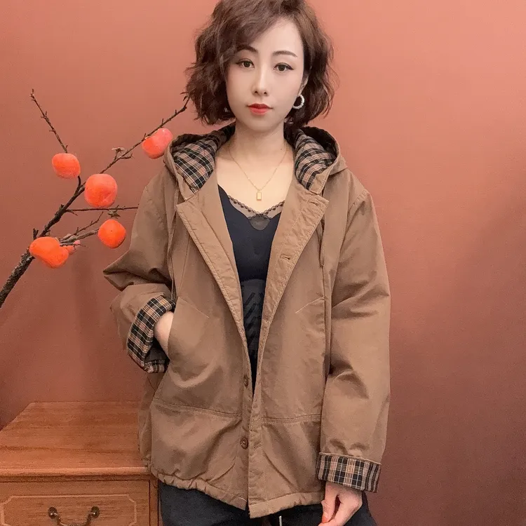 9991秋冬季带帽宽松棉服外套休闲百搭连帽流光风通勤女外套二棉衣