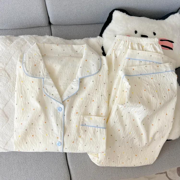 长袖长裤翻领睡衣女春秋季长袖甜美可爱卡通家居服开衫套装3606