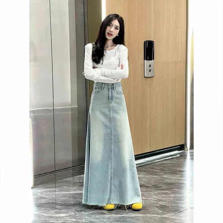 2025春季新款韩系百搭高腰水洗牛仔裙复古显瘦大摆高级感半身裙女