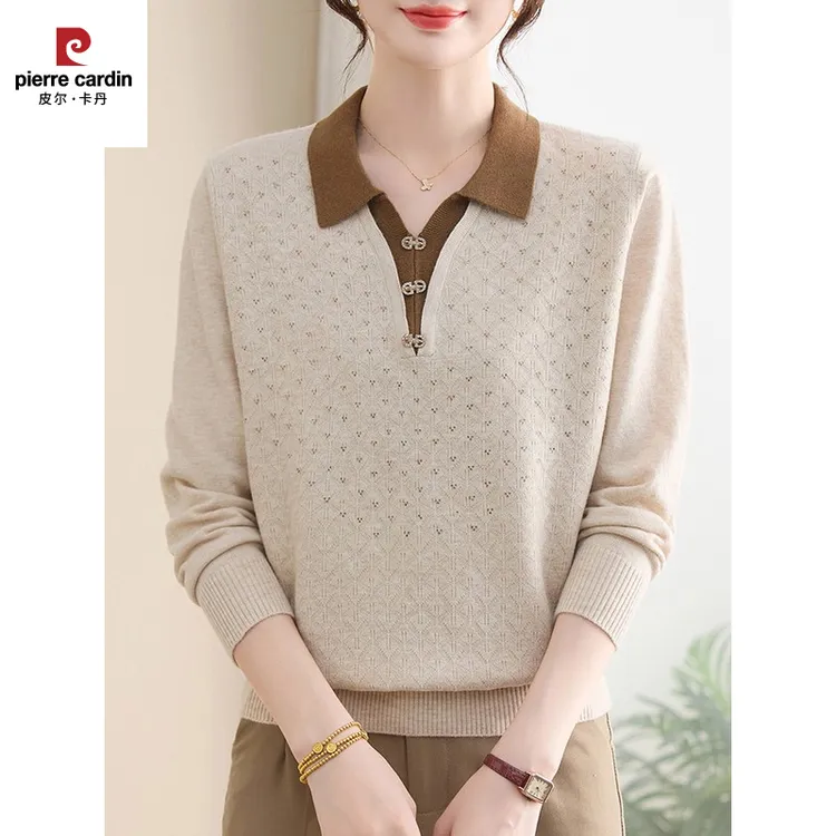 皮尔卡丹中老年女装春秋款针织衫打底衫上衣女新款妈妈装秋冬内搭