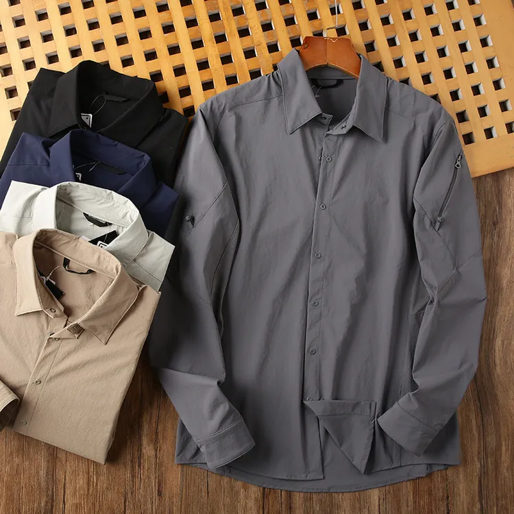 鸟款篙端柜2000+ 男士户外薄款透气防泼水弹力翻领休闲长袖衬衫