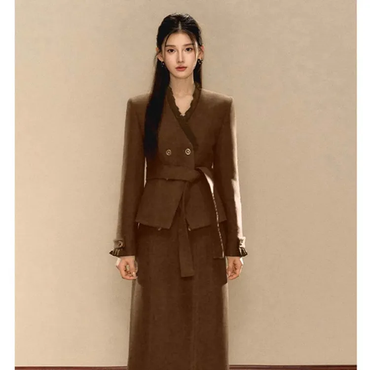 【两件套】【有里布】小香千金风外套女新年战袍半身裙时尚套装JT0134