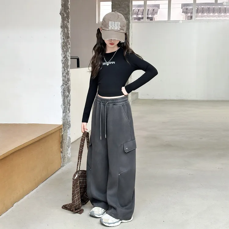 儿童冬装大女童装加绒加厚裤子一体绒秋冬款运动卫裤冬季6-12岁15