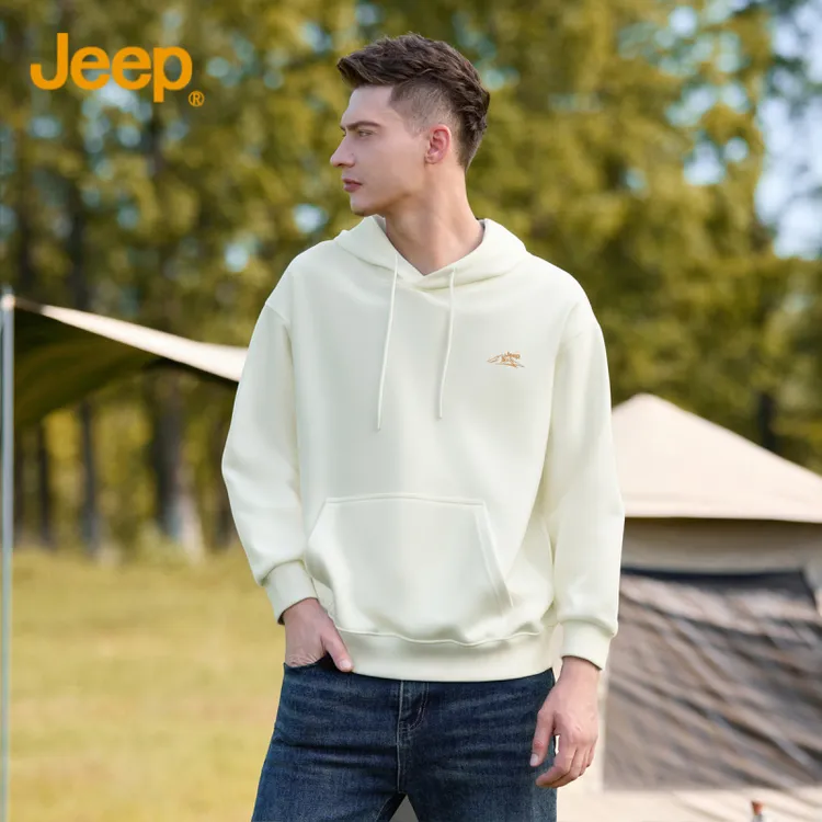 JEEP/吉普连帽加绒卫衣男2025秋冬新款纯色简约百搭男士潮流卫衣