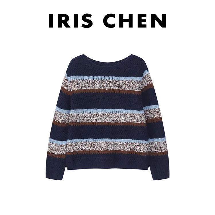 IRIS CHEN 蓝调 2025秋季“绵羊毛”兔毛条纹休闲针织衫25SY792